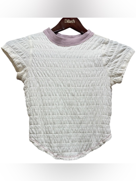 Free People Tops - Free People Smocked Baby Tee Womens XS White Lavender Contrast Stitch Texture